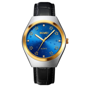Luxury Celestial Quartz Wristwatch Embossed Leather Band with Crystal Star Dial