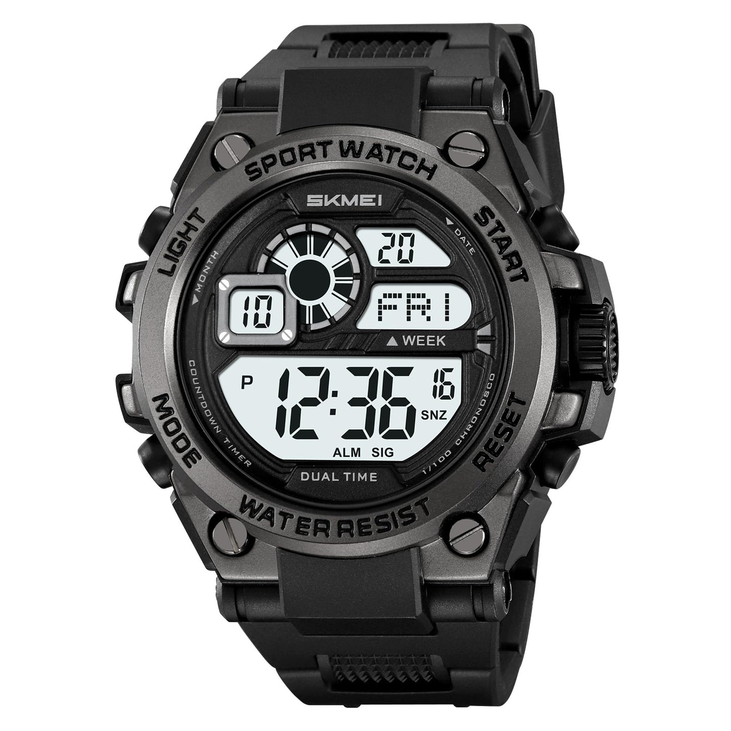 Rugged Digital Sports Watch with Dual Time Display for men