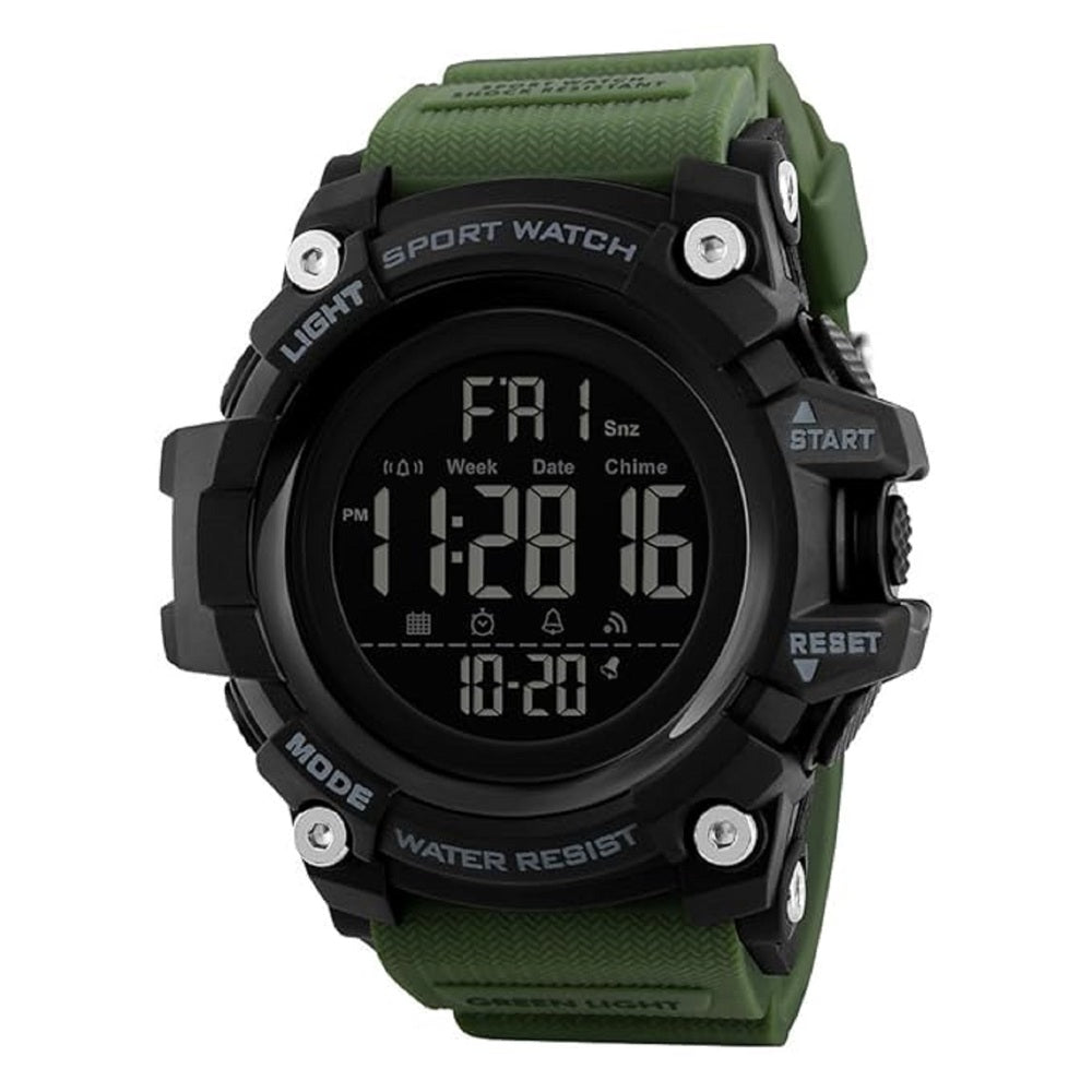 Rugged Digital Sports Watch for Men with Dual Time Display, Alarm, LED Light and Outdoor Style Strap
