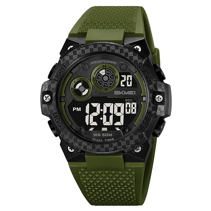 Rugged Digital Sports Watch with Textured Strap for men