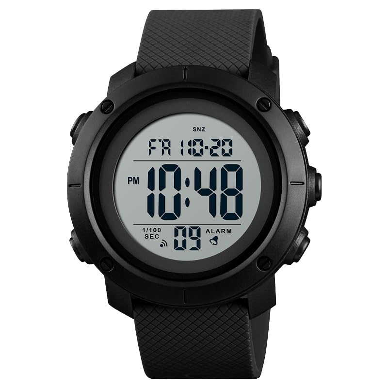 Digital Watch for Men with Round Dial, Dual Time Display, Alarm & Chronograph, Water Resistant Sports Watch with Durable Strap