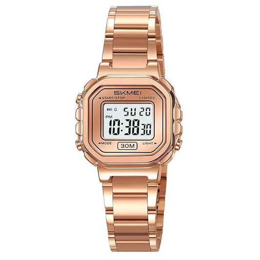 Digital Display Metal Strap Wrist Watch for women