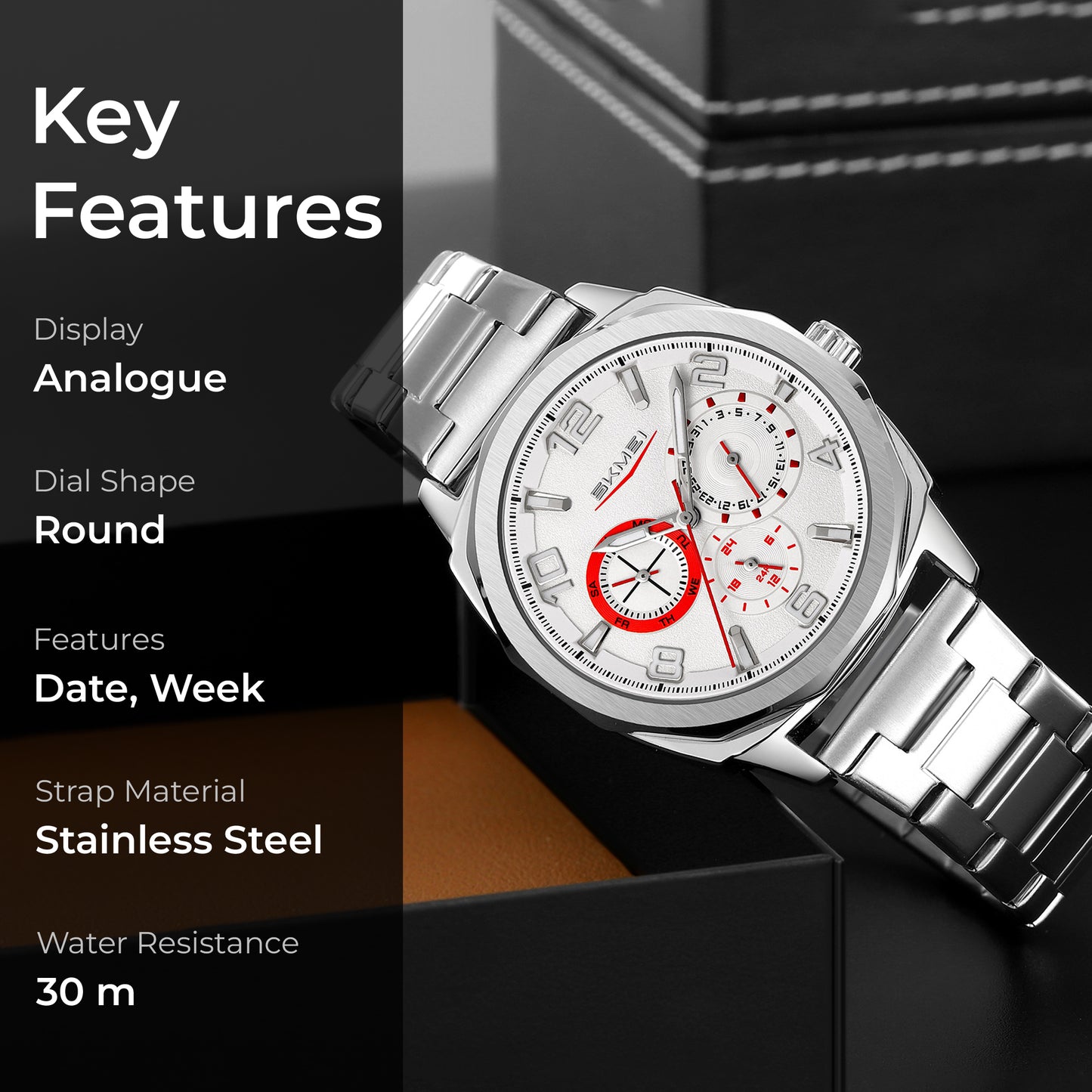 Skmei Quartz Analog Dial Stainless Steel Strap Watch for Men - 9350