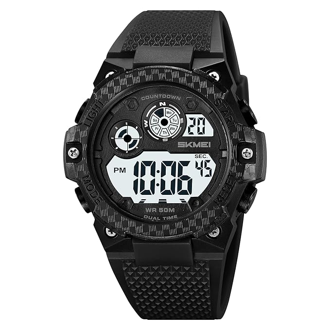 Rugged Digital Sports Watch with Textured Strap for men