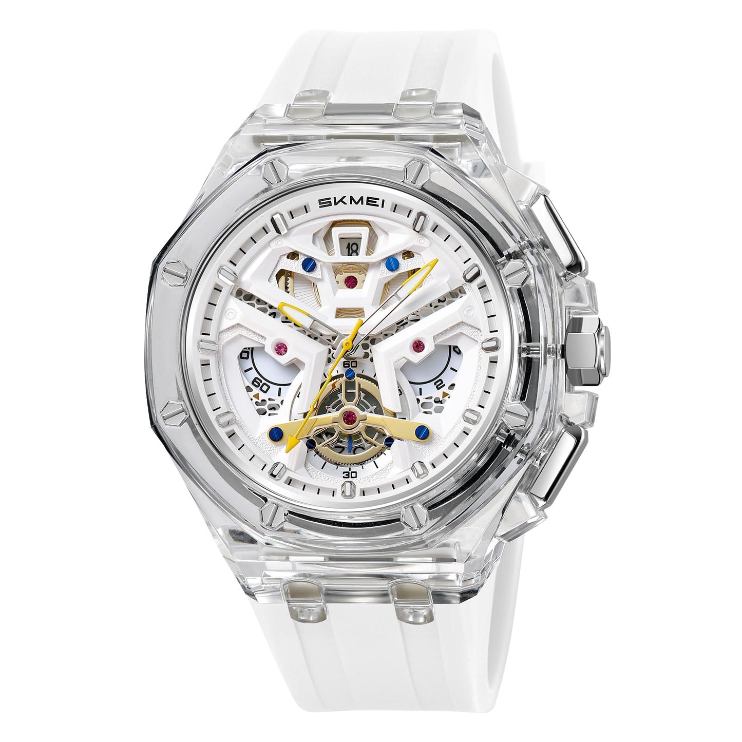 Dynamic Skeleton Dial Sport Watch with Bold Silicone Band