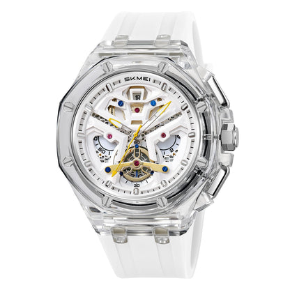 Dynamic Skeleton Dial Sport Watch with Bold Silicone Band