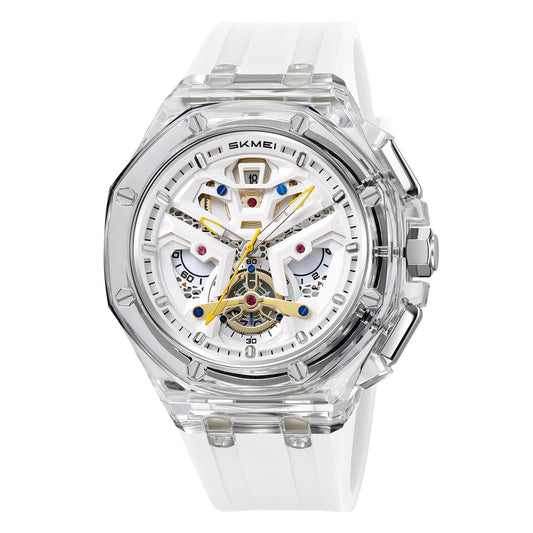 Dynamic Skeleton Dial Sport Watch with Bold Silicone Band