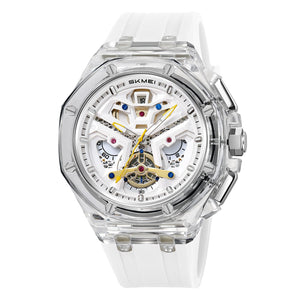 Dynamic Skeleton Dial Sport Watch with Bold Silicone Band