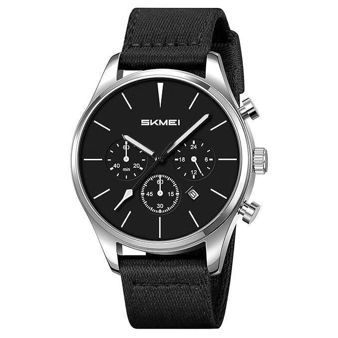 Classic Chronograph Style Analog Watch with Fabric Strap