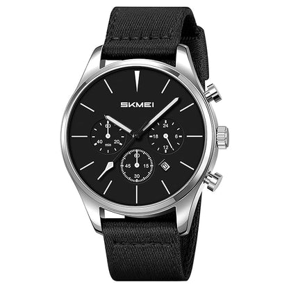 Classic Chronograph Style Analog Watch with Fabric Strap