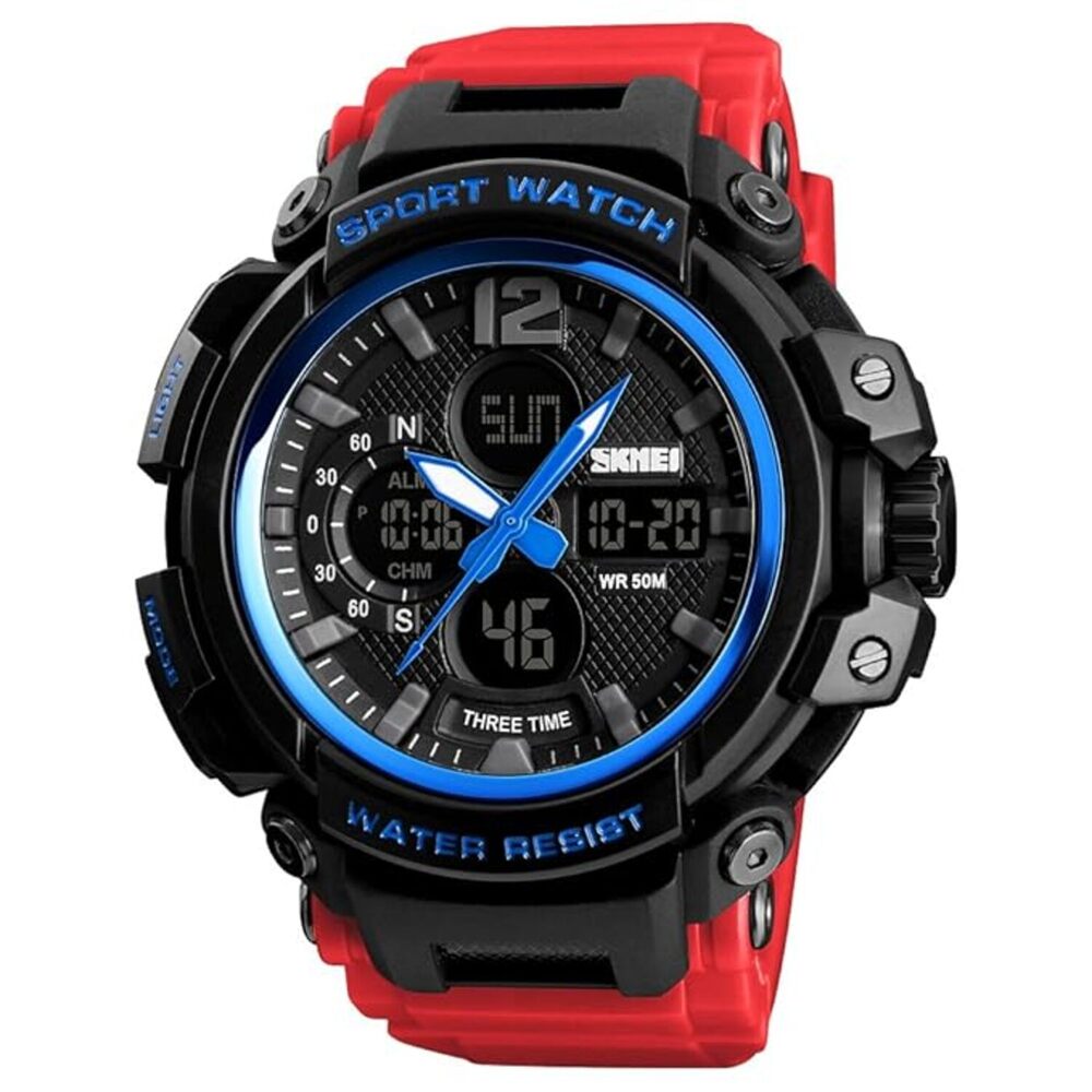 Rugged Dual Display Sports Wrist Watch with Resin Strap For Men