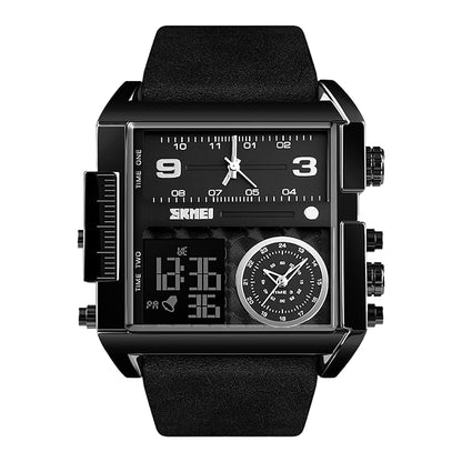 Multi Display Analog Digital Wrist Watch with Leather Strap For Men