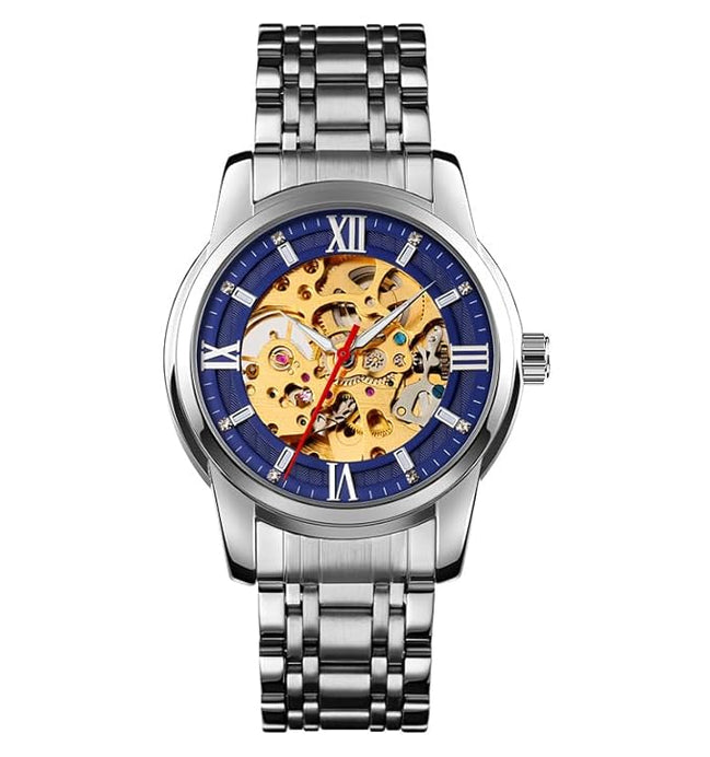 Automatic Watch for Men with Silver Stainless Steel Strap and Round Dial for Casual & Formal Wear