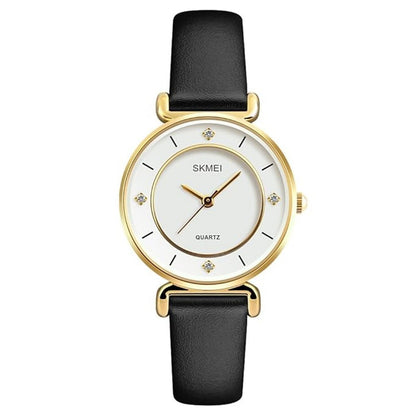 Elegant Analog Wrist Watch with Crystal Accents and Leather Strap For Women