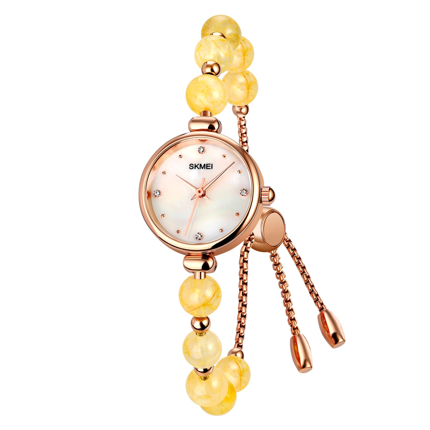 Analog Watch for Women with Yellow Metal Strap and Round Dial for Casual & Formal Wear