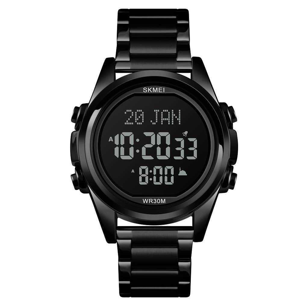 Digital Display White Dial Zinc Alloy Men's Stainless Steel Black Color Stylish Watch