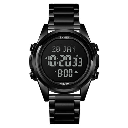Digital Display White Dial Zinc Alloy Men's Stainless Steel Black Color Stylish Watch