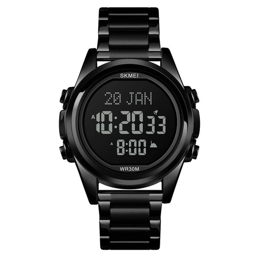 Digital Display White Dial Zinc Alloy Men's Stainless Steel Black Color Stylish Watch