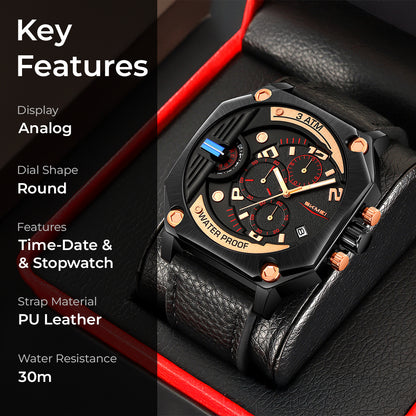 Skmei Quartz Analog Dial Leather Strap Watch for Men - 9343