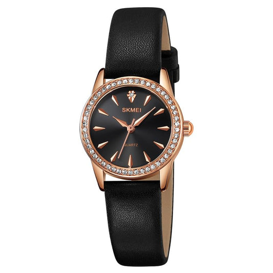 Elegant Crystal Dial Analog Wrist Watch with Leather Strap for women