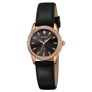 Elegant Crystal Dial Analog Wrist Watch with Leather Strap for women