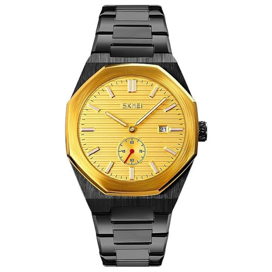 Premium Black Watch for Men – Stainless Steel Strap, Analog Dial with Date Function