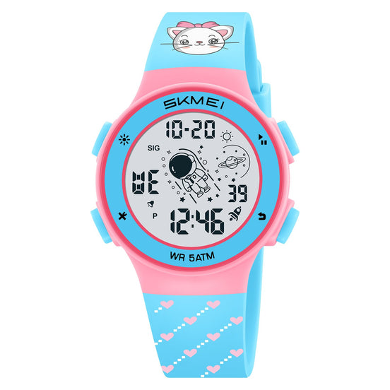 Digital Watch for Kids with Sky Blue Silicone Strap and Round Dial for Casual & Formal Wear