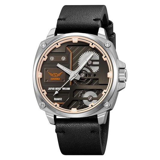 Premium Skeleton Dial Analog Wrist Watch with Leather Strap for men