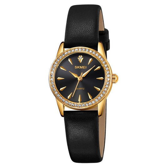 Elegant Crystal Dial Analog Wrist Watch with Leather Strap for women