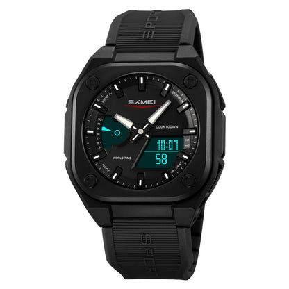 Rugged Analog Digital Sports Watch with Patterned Strap for men