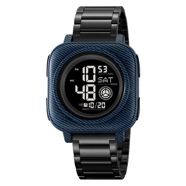 Digital Watch for Men with Black Stainless Steel Strap and Round Dial for Casual & Formal Wear
