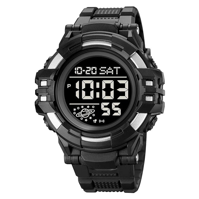Digital Watch for Men with Black Polyurethane Strap and Round Dial for Casual & Formal Wear