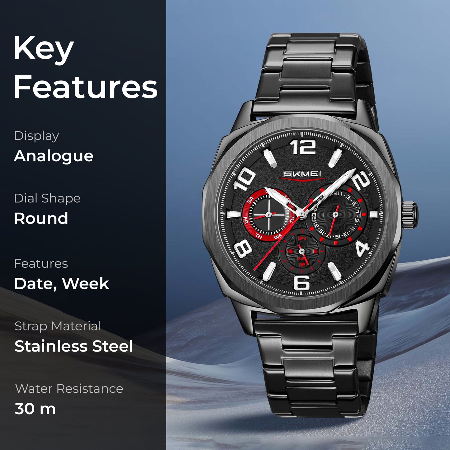 Skmei Quartz Analog Dial Stainless Steel Strap Watch for Men - 9350