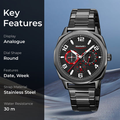 Skmei Quartz Analog Dial Stainless Steel Strap Watch for Men - 9350