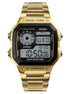 Digital Watch for Men with Gold Metal Strap and Round Dial for Casual & Formal Wear