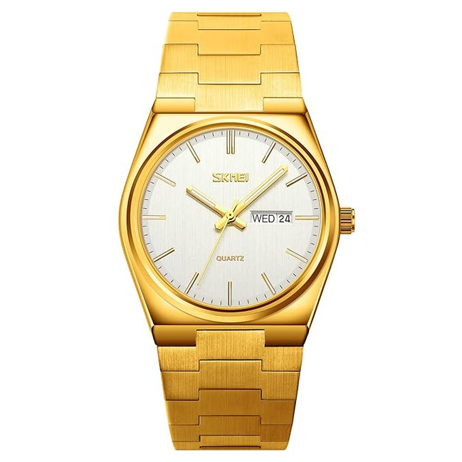 Analog Watch for Men with Gold Stainless Steel Strap and Round Dial for Casual & Formal Wear