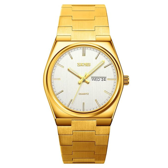 Analog Watch for Men with Gold Stainless Steel Strap and Round Dial for Casual & Formal Wear