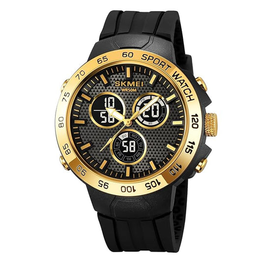 Men’s Black Sports Watch | Analog-Digital Display, Alarm, Stopwatch, Date Function, Water Resistant, Stylish Design