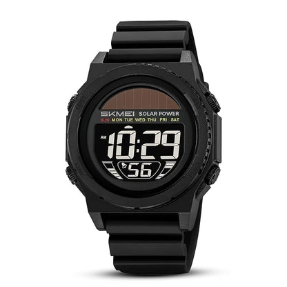 Solar Powered Digital Sports Watch with Silicone Strap for men