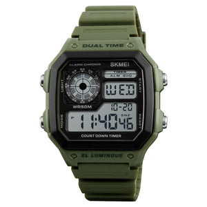 Digital Watch for Men with Army Green Silicone Strap and Round Dial for Casual & Formal Wear