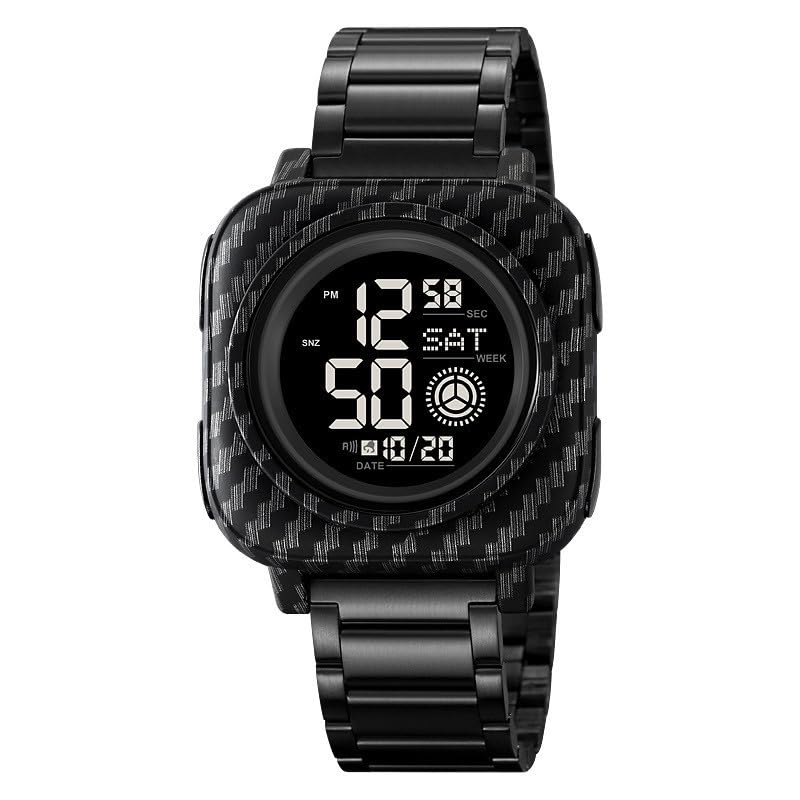 Digital Watch for Men with Black Stainless Steel Strap and Round Dial for Casual & Formal Wear