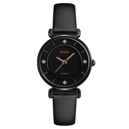 Elegant Analog Wrist Watch with Crystal Accents and Leather Strap For Women