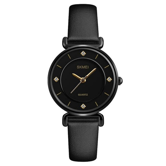 Elegant Analog Wrist Watch with Crystal Accents and Leather Strap For Women