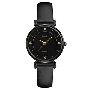 Elegant Analog Wrist Watch with Crystal Accents and Leather Strap For Women