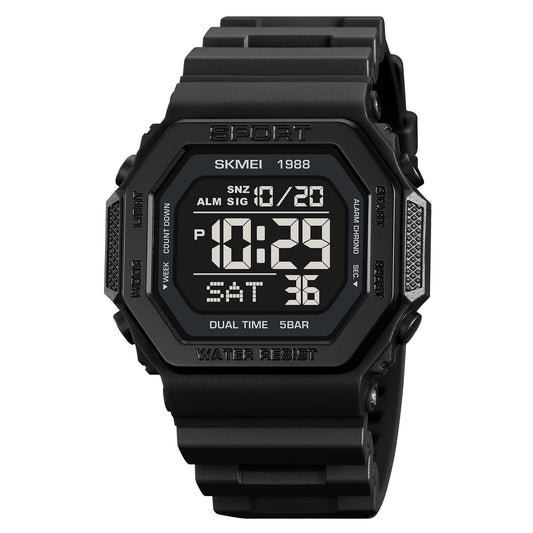 Stylish Digital Sports Watch for Men with Square Dial Dual Time Alarm Stopwatch Luminous Display and Durable Strap