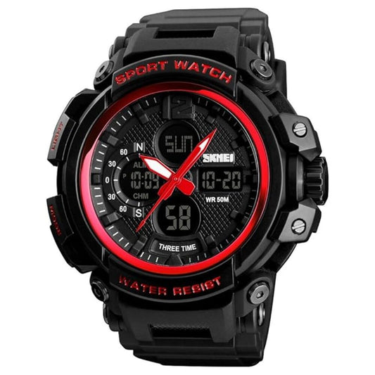 Rugged Dual Display Sports Wrist Watch with Resin Strap For Men