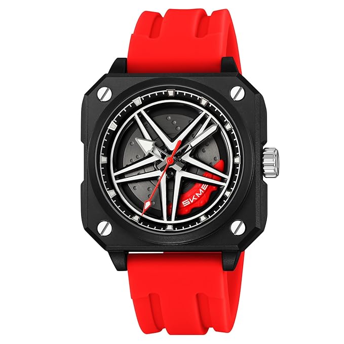 Silicone Men’s Analog Quartz Sports Watch Waterproof & Trendy Wheels Rolling Design