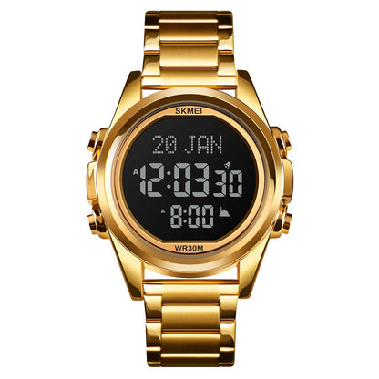 Digital Display White Dial Zinc Alloy Men's Stainless Steel Black Color Stylish Watch