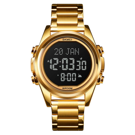 Digital Display White Dial Zinc Alloy Men's Stainless Steel Black Color Stylish Watch