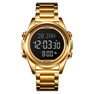 Digital Display White Dial Zinc Alloy Men's Stainless Steel Black Color Stylish Watch
